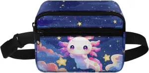 GIFTPUZZ Axolotl Fanny Pack for Kids Polyester Crossbody Waist Bag for Unisex Toddler Boys Girls Cute Waist Pack Purple Funny Pack Kids Gift