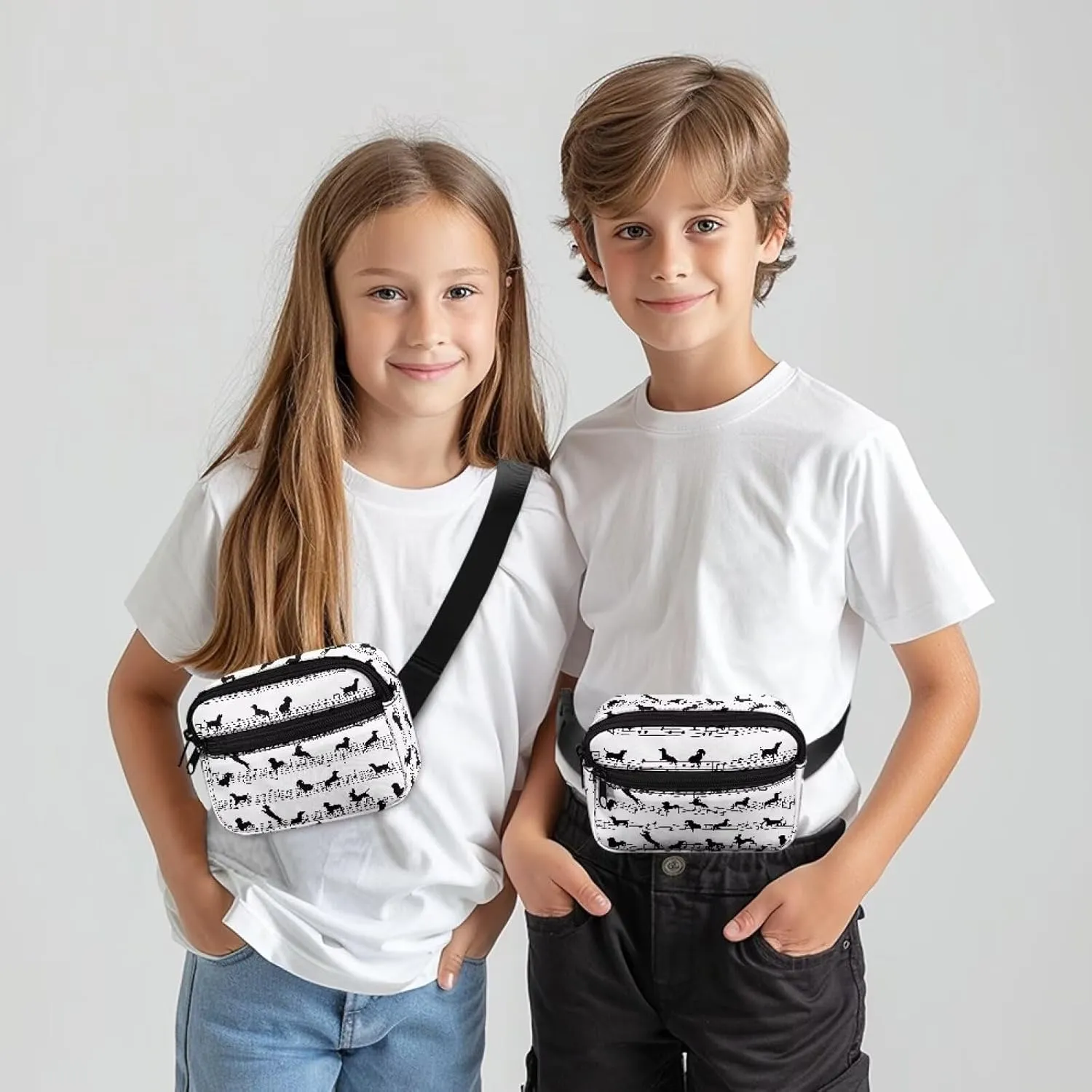 GIFTPUZZ Black Dog Fanny Pack for Kids Cool Waist Bag with Adjustable Belt for Children Sports Running,Camping Waist Bag Boys Sports Bag Child Runner Bag
