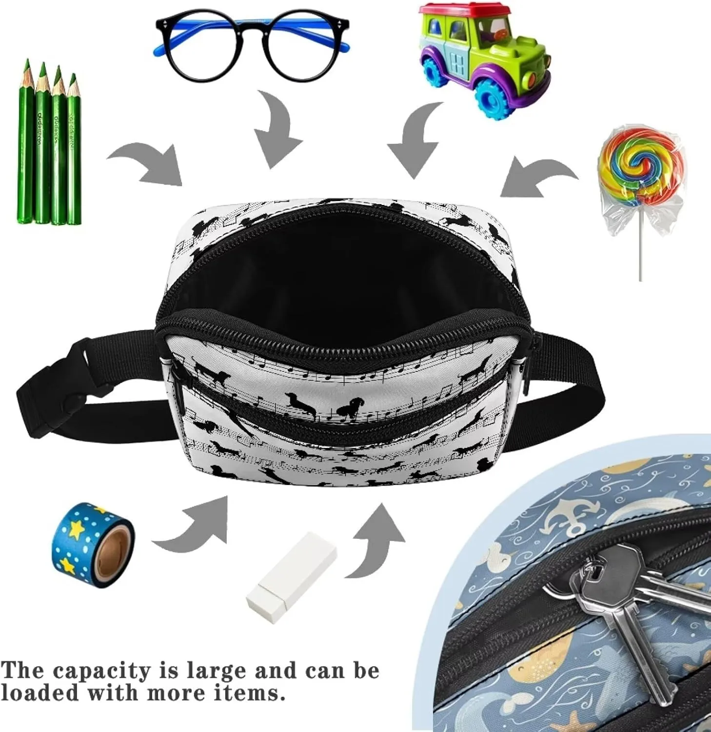 GIFTPUZZ Black Dog Fanny Pack for Kids Cool Waist Bag with Adjustable Belt for Children Sports Running,Camping Waist Bag Boys Sports Bag Child Runner Bag