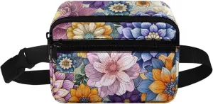 GIFTPUZZ Boho Flower Crossbody Bag Retro Fanny Pack Cute Waist Bag with Two Pockets Kids Fanny Pack for Girls School Travel and Sport