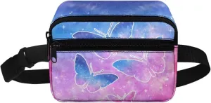 GIFTPUZZ Butterfly Fanny Pack for Kids Girls And Boys Waist Bag Kids Belt Bag With Adjustable Belt for Sport Running Camping Trip Holiday Festival