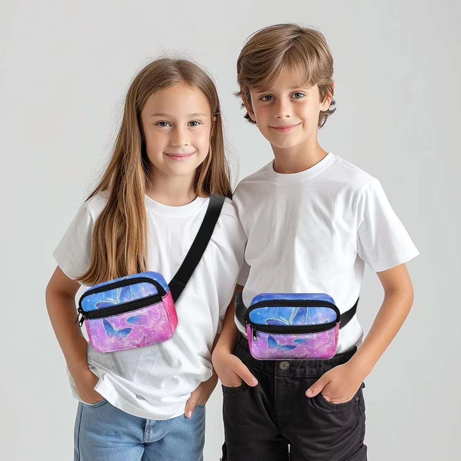 GIFTPUZZ Butterfly Fanny Pack for Kids Girls And Boys Waist Bag Kids Belt Bag With Adjustable Belt for Sport Running Camping Trip Holiday Festival