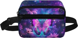 GIFTPUZZ Butterfly Waist Fanny Pack Belt Bag Crossbody Purple Cross Body Purse Travel Essentials Unique Christmas Birthday Gift Waist Pack
