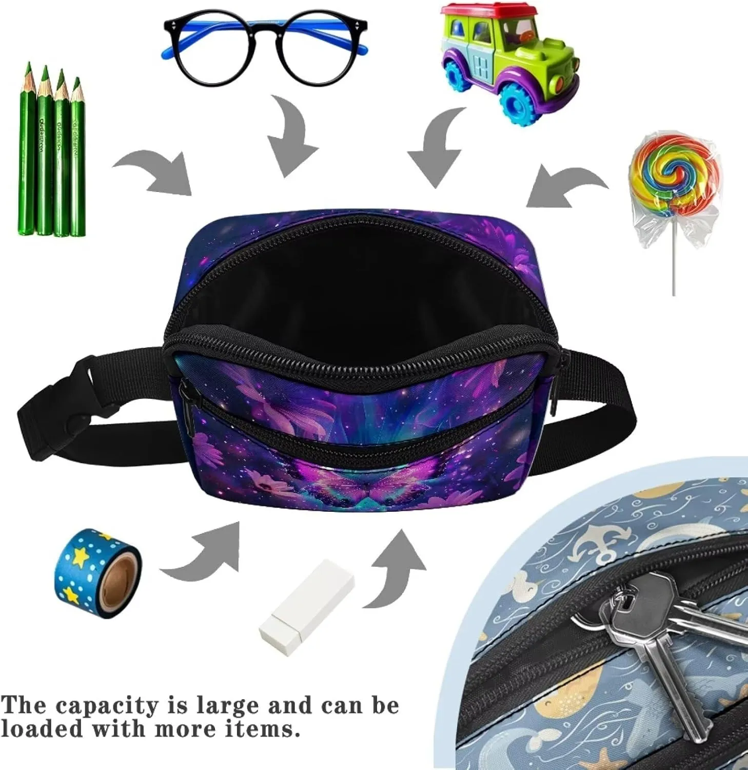 GIFTPUZZ Butterfly Waist Fanny Pack Belt Bag Crossbody Purple Cross Body Purse Travel Essentials Unique Christmas Birthday Gift Waist Pack