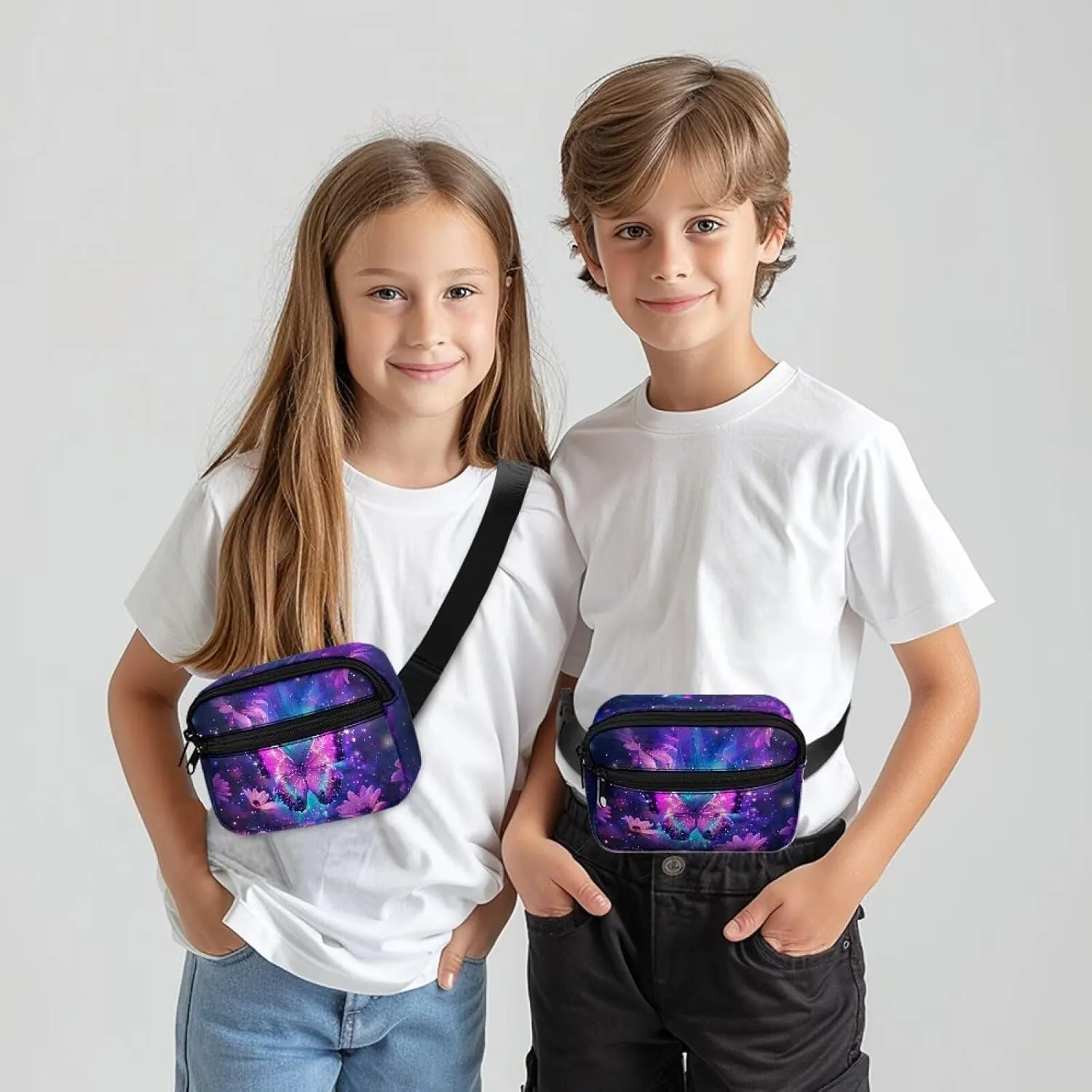 GIFTPUZZ Butterfly Waist Fanny Pack Belt Bag Crossbody Purple Cross Body Purse Travel Essentials Unique Christmas Birthday Gift Waist Pack