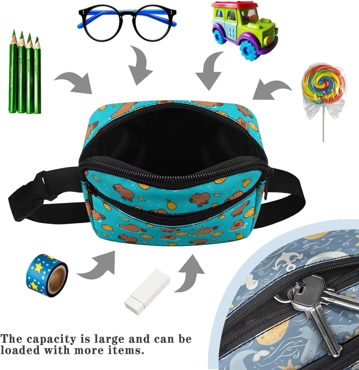 GIFTPUZZ Capybara Small Fanny Pack for Kids Waist Bag with Adjustable Belt for Children Sport Running, Camping, Trip aist Pack Cool Design Fanny Belt Bags