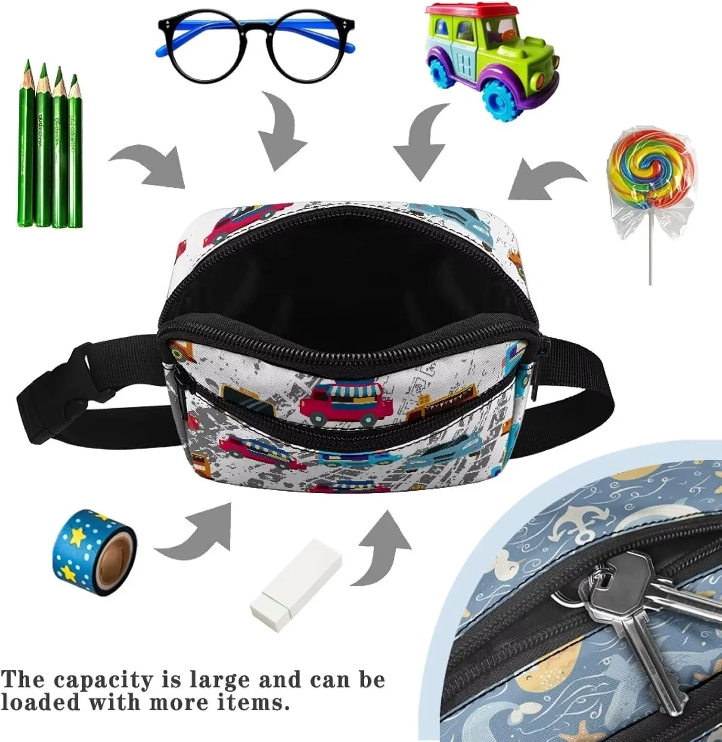 GIFTPUZZ Car Kids Waist Bag Travel Kids Fanny Pack For Babies Boys Toddler Children Sport Camping Trip Makeup Toy Bag Christmas Gift