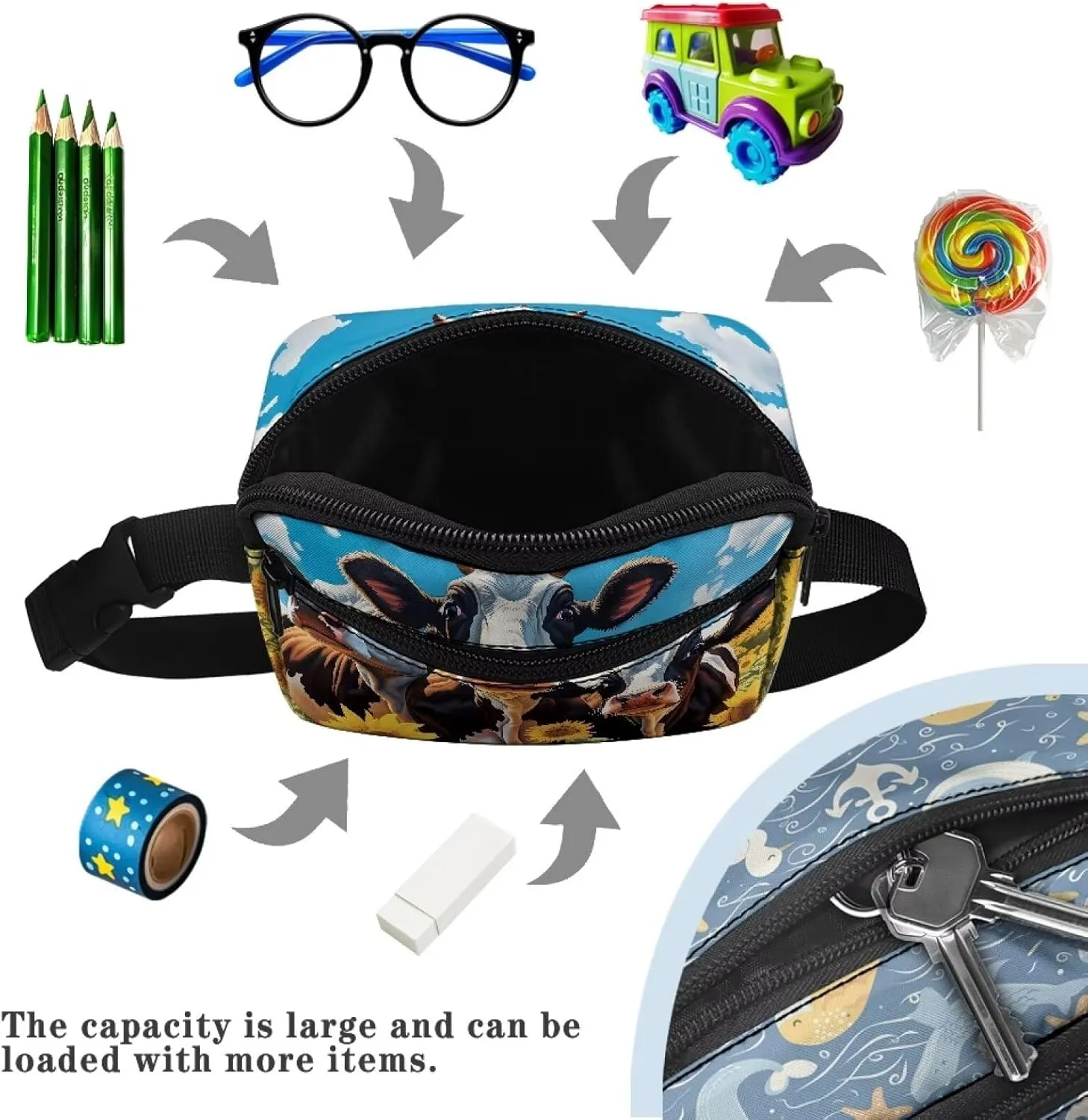 GIFTPUZZ Cows Cute Fanny Pack Fashion Children's Bum Bag Lightweight Chest Bag Waist Bag for Kids Cool Fanny Pack for Little Boy Girls