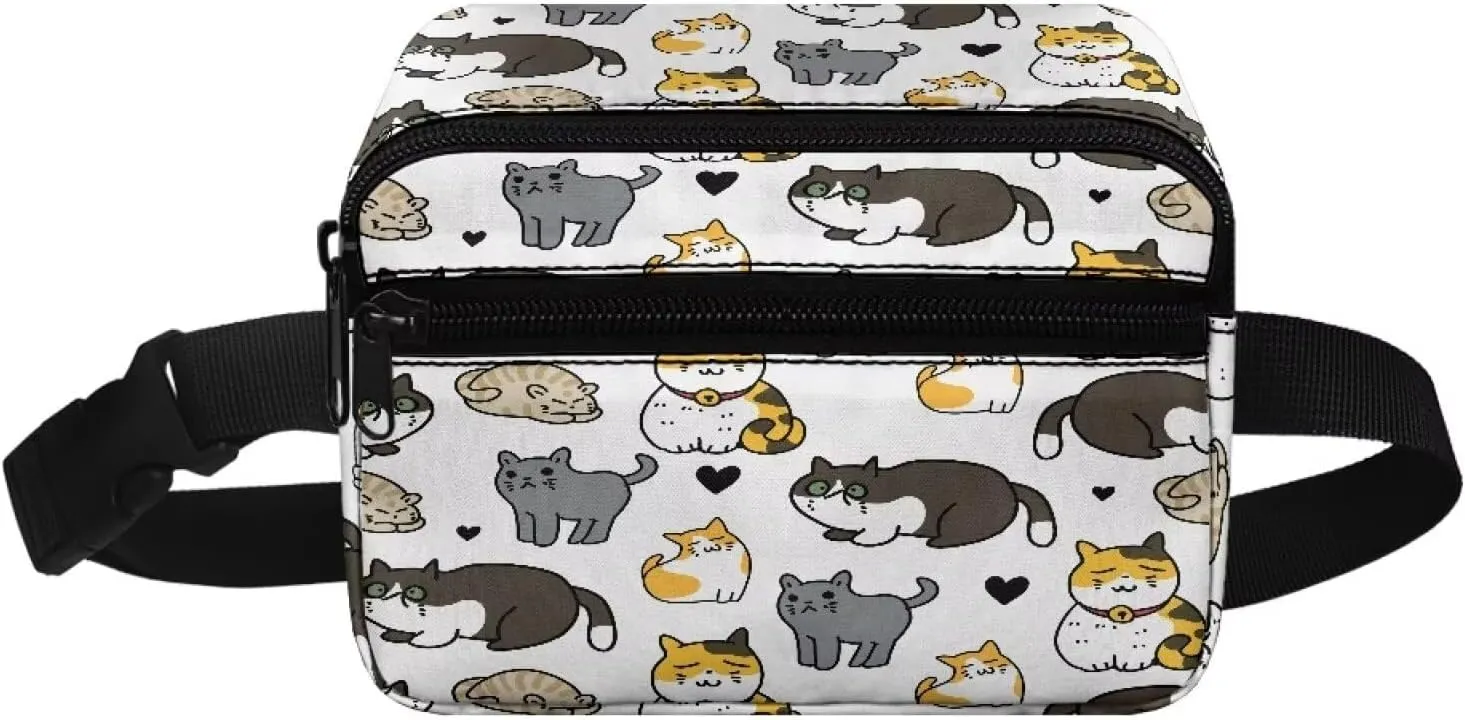 GIFTPUZZ Cute Cats Crossbody Purse Waist Pouch for Toddler Girls Boys Travel School Bag Kids Fanny Pack Waist Pack Small Belt Bum Bag