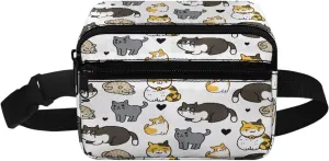 GIFTPUZZ Cute Cats Crossbody Purse Waist Pouch for Toddler Girls Boys Travel School Bag Kids Fanny Pack Waist Pack Small Belt Bum Bag