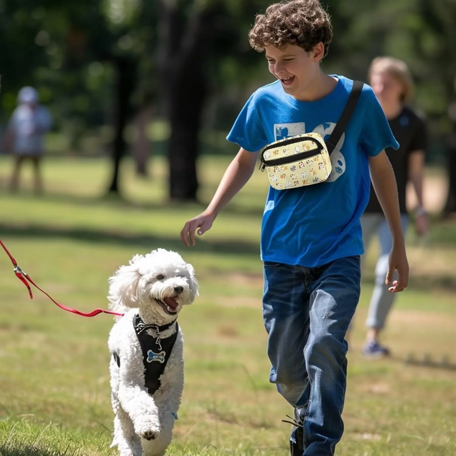 GIFTPUZZ Cute Dogs Kids Waist Packs for Holiday Festival Travel Party Waist Bag anny Pack 2 Pockets Hands Free Belt Bags for Boys