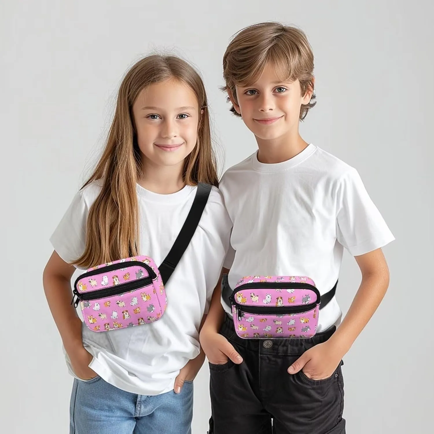 GIFTPUZZ Cute Puppy Waist Bag Pack Pouch with Adjustable Strap for Children Sport Running, Camping, Trip Kids Fanny Pack Boys Small Waist Pack Belt