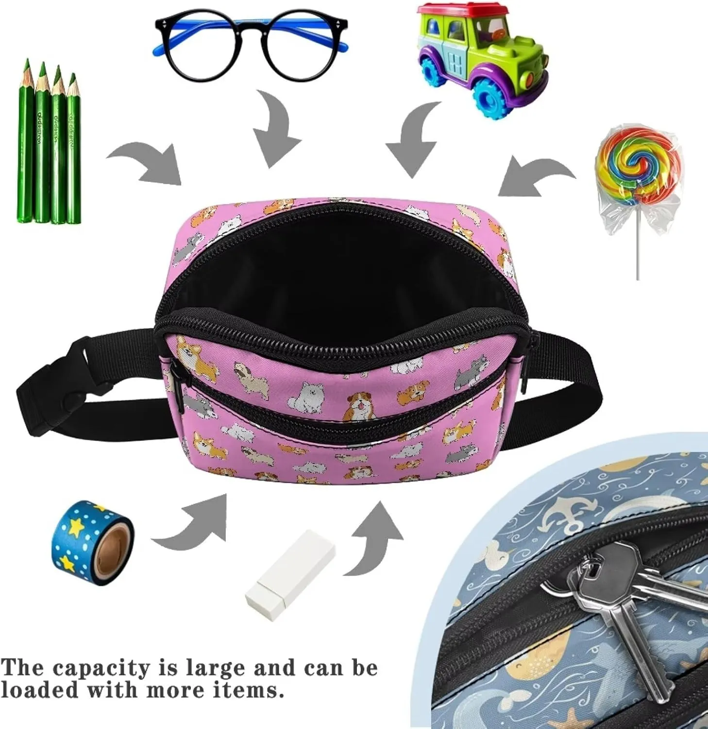 GIFTPUZZ Cute Puppy Waist Bag Pack Pouch with Adjustable Strap for Children Sport Running, Camping, Trip Kids Fanny Pack Boys Small Waist Pack Belt