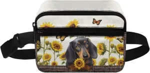 GIFTPUZZ Dachshund Waist Bag with Two Pockets Kids Fanny Pack for Girls School Travel and Sport Crossbody Bag Retro Fanny Pack Cute