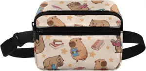 GIFTPUZZ Funny Pack for Kids Capybara Read Book Waist Pack for Sports Games and Travel Cute Crossbody Bag Lightweight Belt Bag with Adjutable Strap Small Wallet Purse