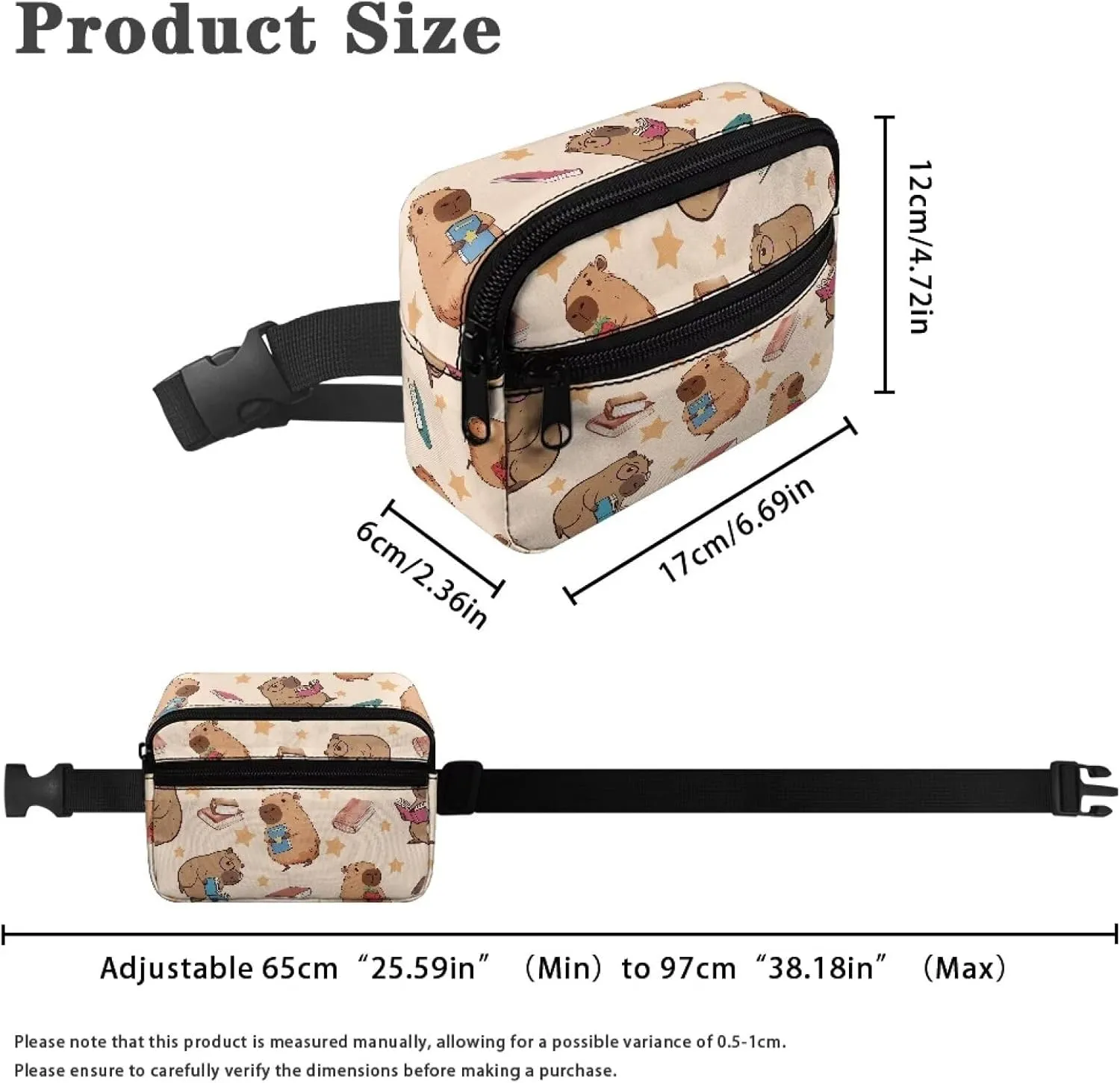 GIFTPUZZ Funny Pack for Kids Capybara Read Book Waist Pack for Sports Games and Travel Cute Crossbody Bag Lightweight Belt Bag with Adjutable Strap Small Wallet Purse