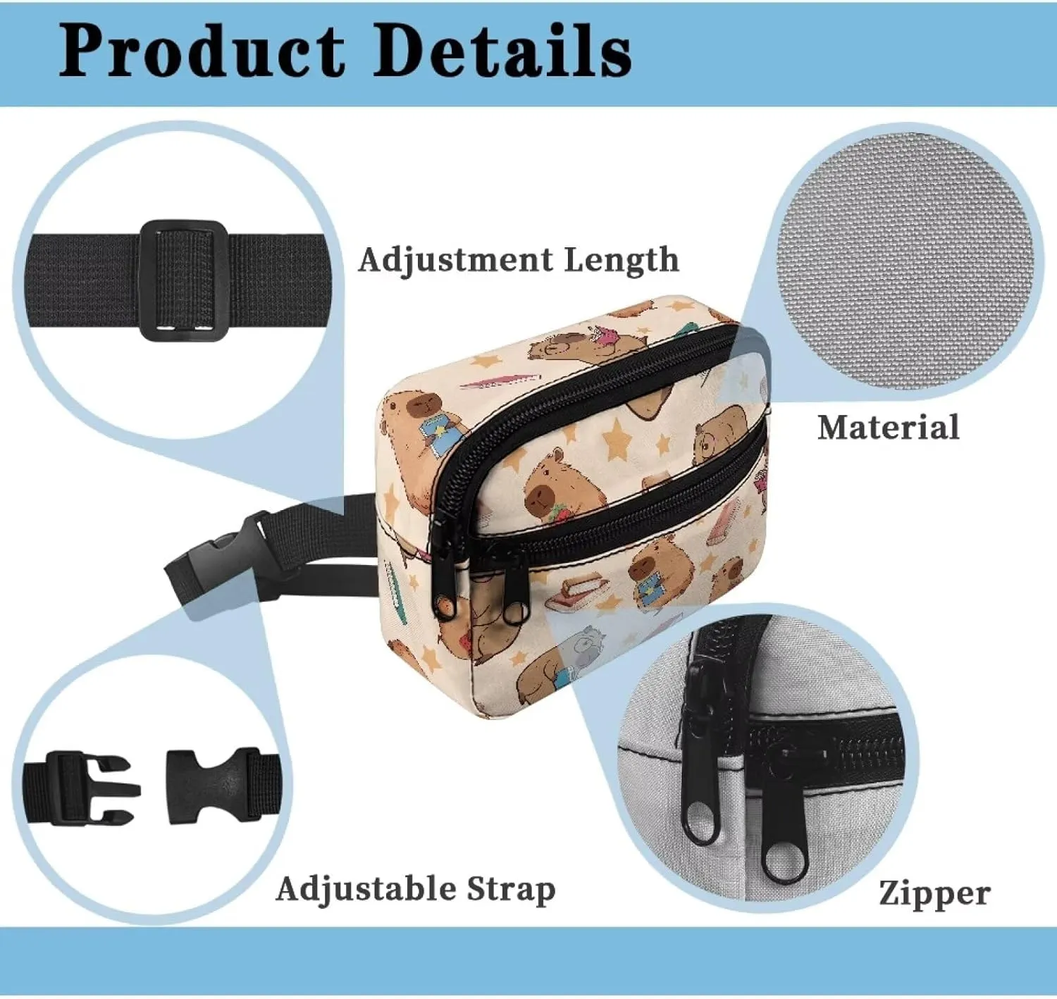 GIFTPUZZ Funny Pack for Kids Capybara Read Book Waist Pack for Sports Games and Travel Cute Crossbody Bag Lightweight Belt Bag with Adjutable Strap Small Wallet Purse