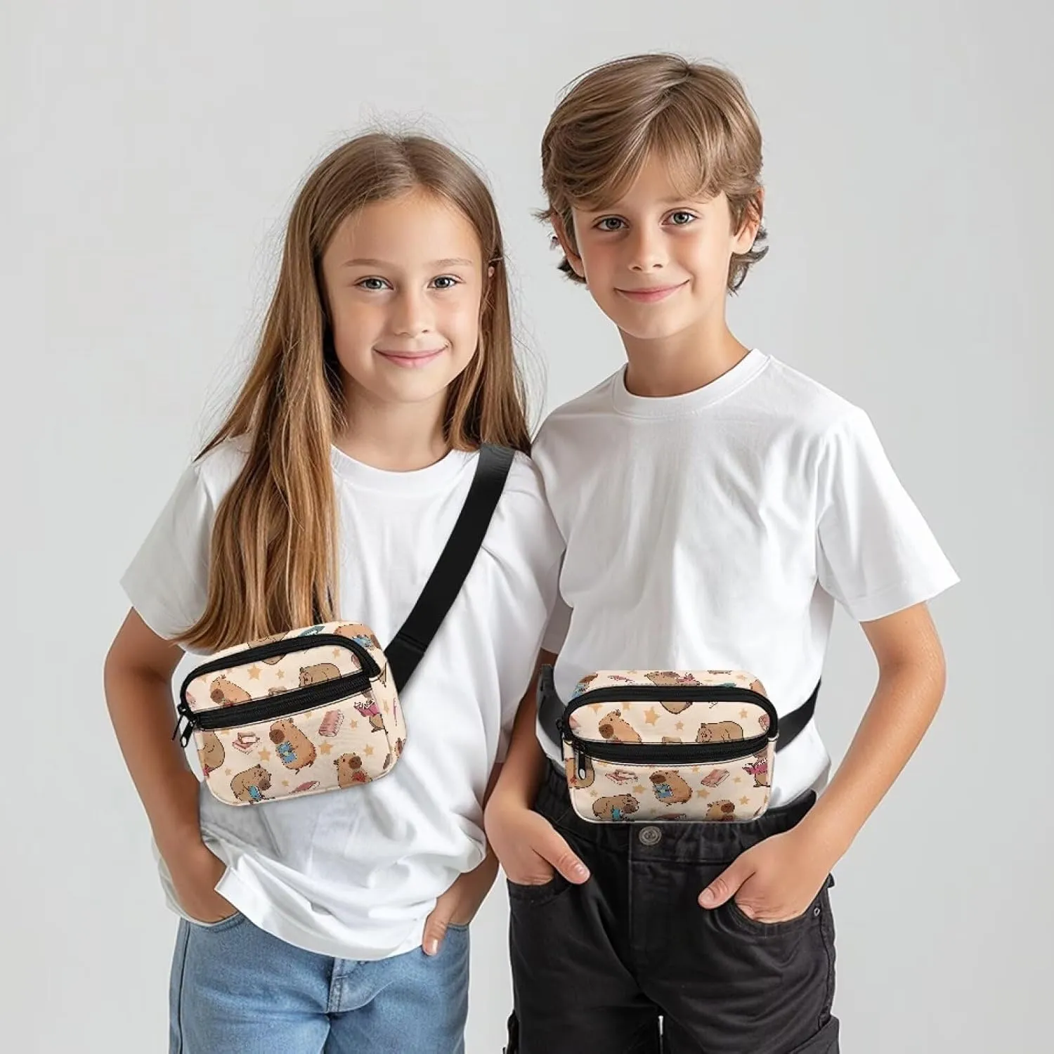 GIFTPUZZ Funny Pack for Kids Capybara Read Book Waist Pack for Sports Games and Travel Cute Crossbody Bag Lightweight Belt Bag with Adjutable Strap Small Wallet Purse