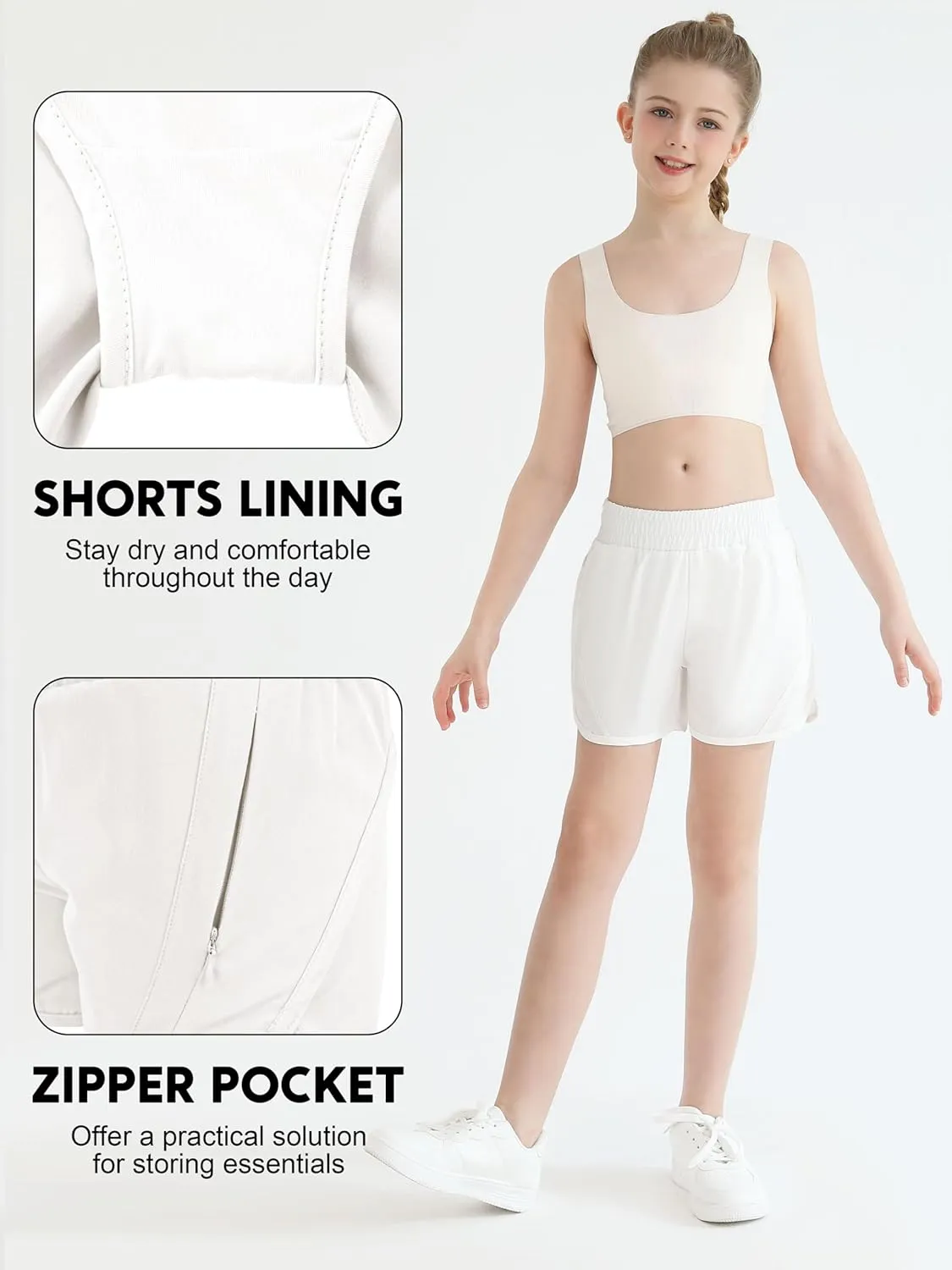 Girls Athletic Shorts Kids High Waisted Active Shorts with Zipper Pockets Running Sports Shorts for Teen Girls