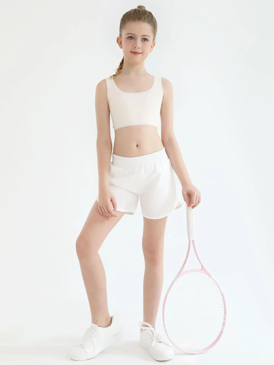 Girls Athletic Shorts Kids High Waisted Active Shorts with Zipper Pockets Running Sports Shorts for Teen Girls