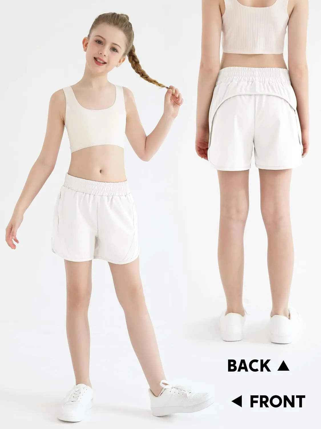 Girls Athletic Shorts Kids High Waisted Active Shorts with Zipper Pockets Running Sports Shorts for Teen Girls