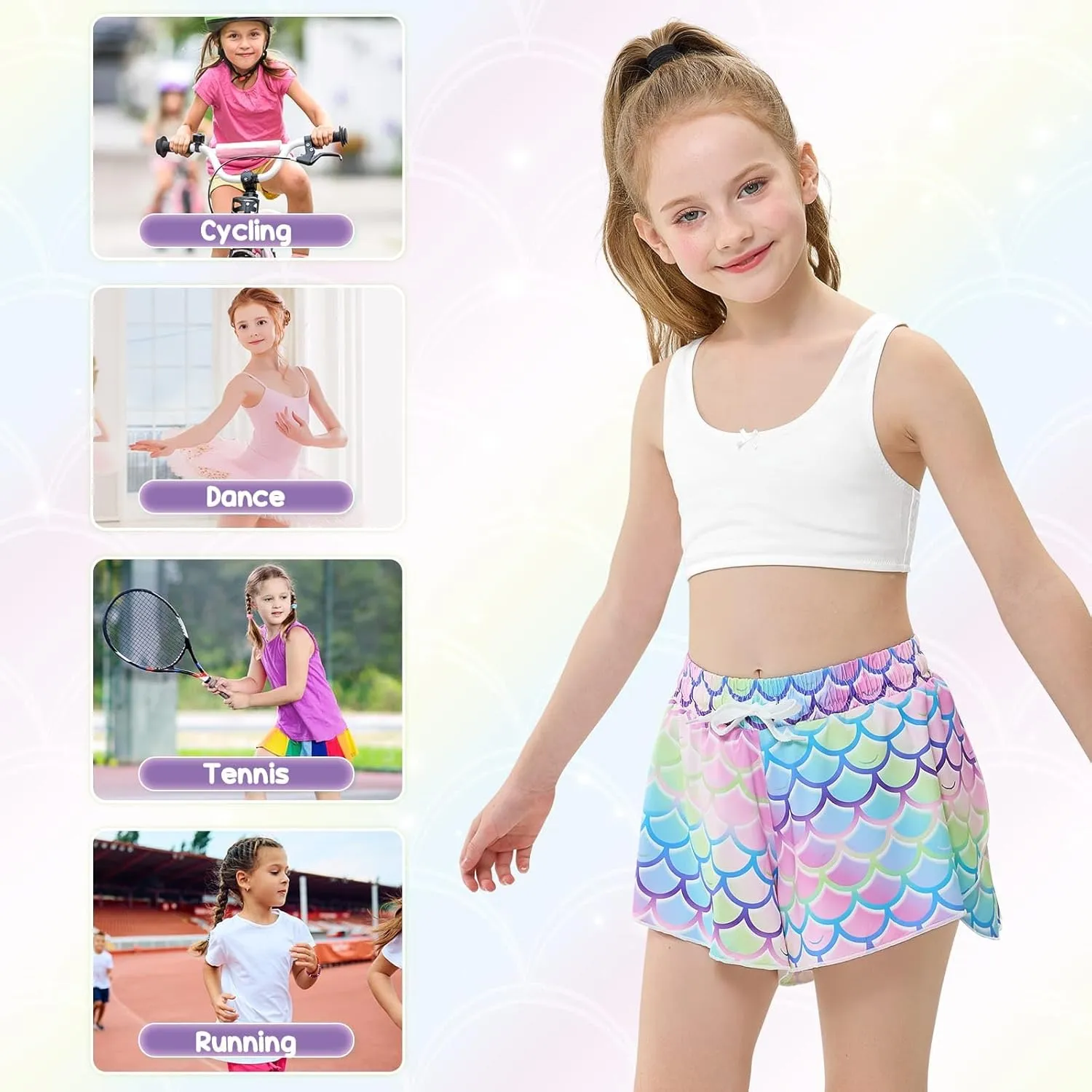 Girls Butterfly Shorts Unicorn Running Shorts 2 in 1 Flowy Athletic Shorts Casual Skirt for Teens Kids