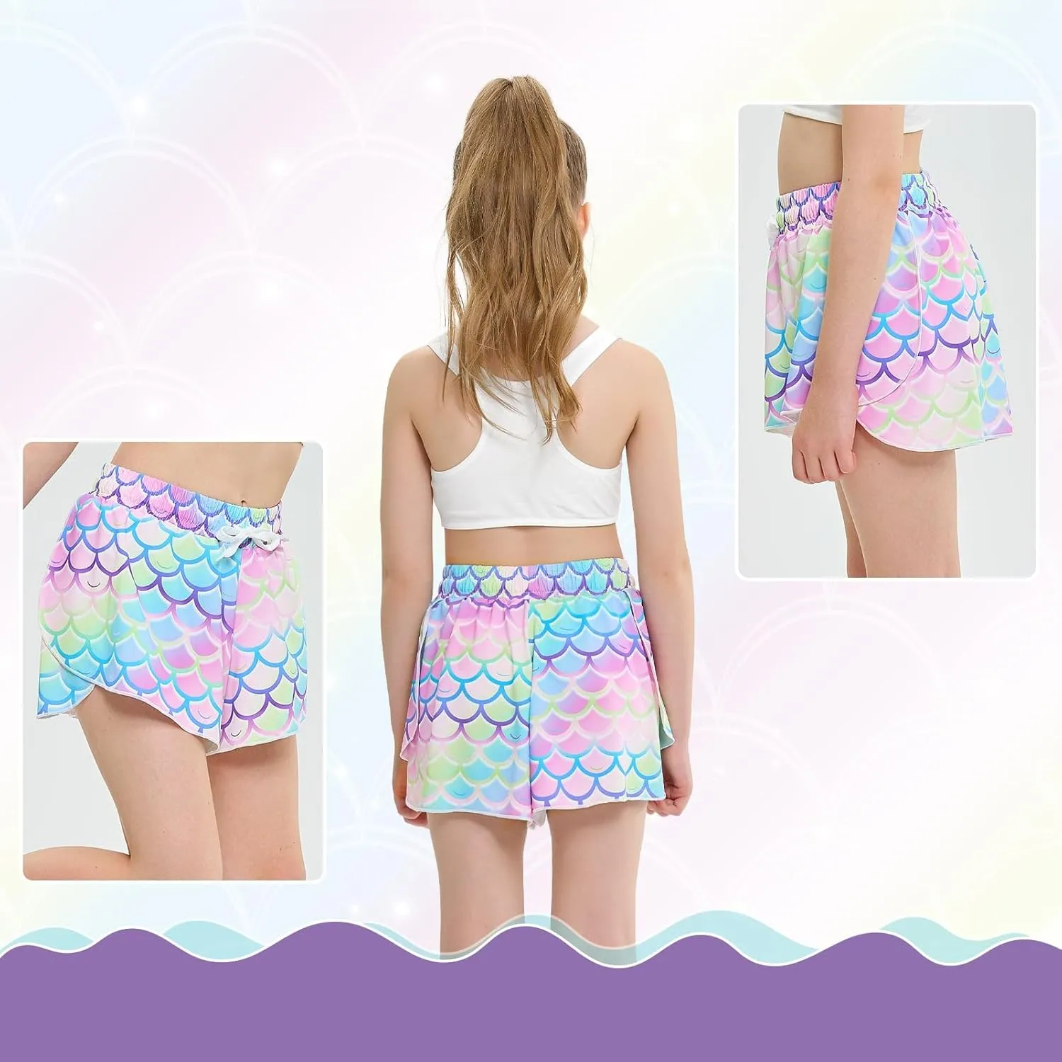 Girls Butterfly Shorts Unicorn Running Shorts 2 in 1 Flowy Athletic Shorts Casual Skirt for Teens Kids