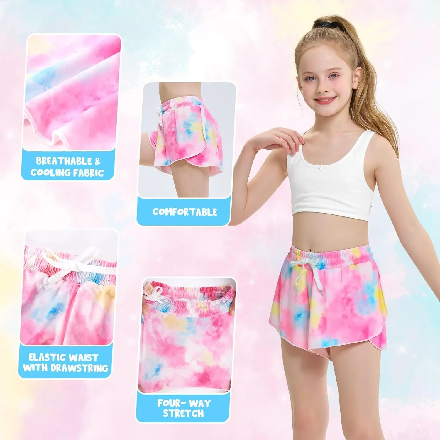 Girls Butterfly Shorts Unicorn Running Shorts 2 in 1 Flowy Athletic Shorts Casual Skirt for Teens Kids