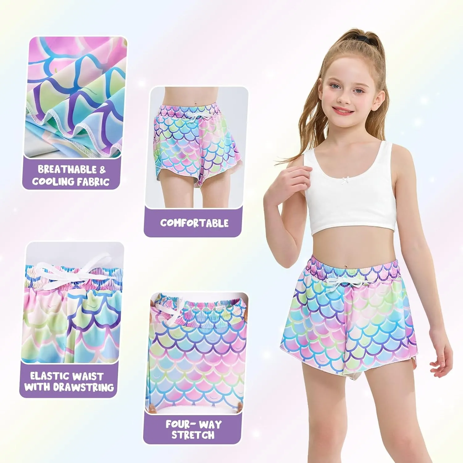 Girls Butterfly Shorts Unicorn Running Shorts 2 in 1 Flowy Athletic Shorts Casual Skirt for Teens Kids