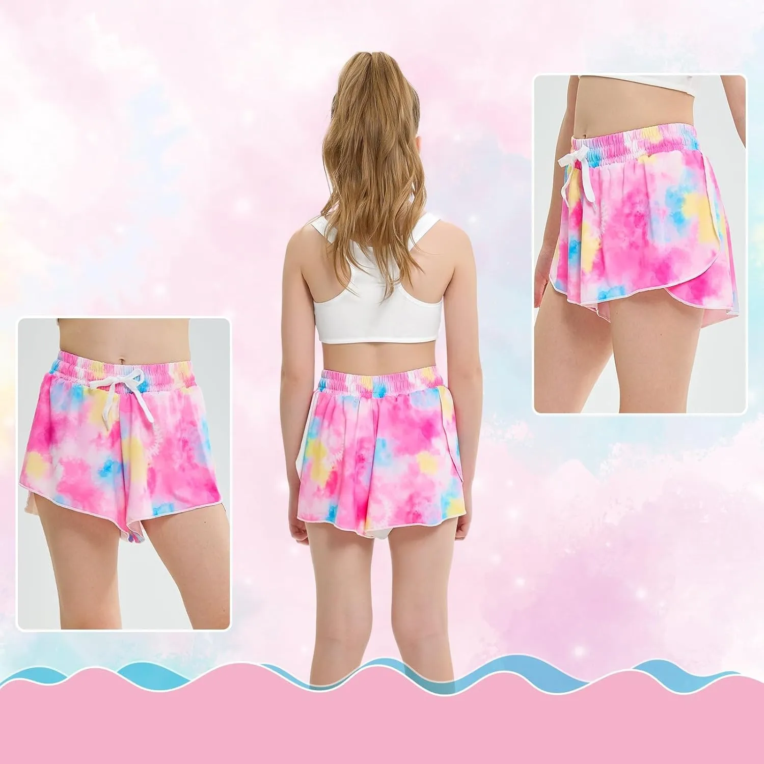 Girls Butterfly Shorts Unicorn Running Shorts 2 in 1 Flowy Athletic Shorts Casual Skirt for Teens Kids