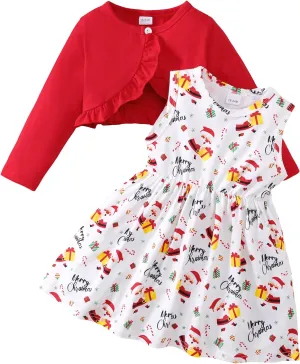 Girls Dress and Cardigan Sleeveless Floral Print Tank Dresses and Bolero Shrug 2 Piece Kids Girl Spring Outfit
