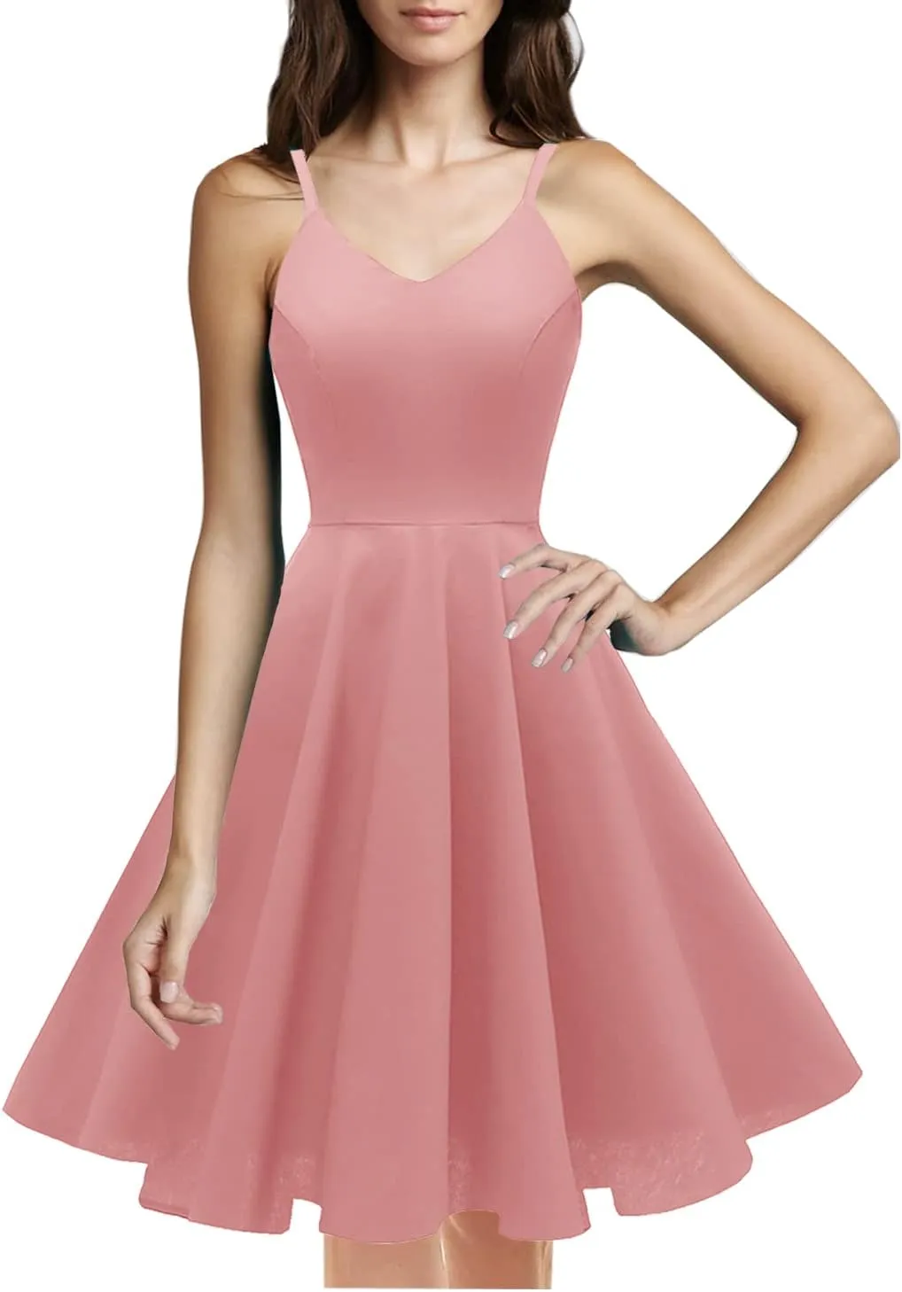 GOOBGS Women's 1950s Retro Vintage Spaghetti Strap Cocktail Swing Dresses with Pockets