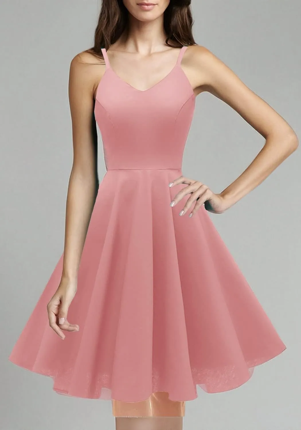 GOOBGS Women's 1950s Retro Vintage Spaghetti Strap Cocktail Swing Dresses with Pockets