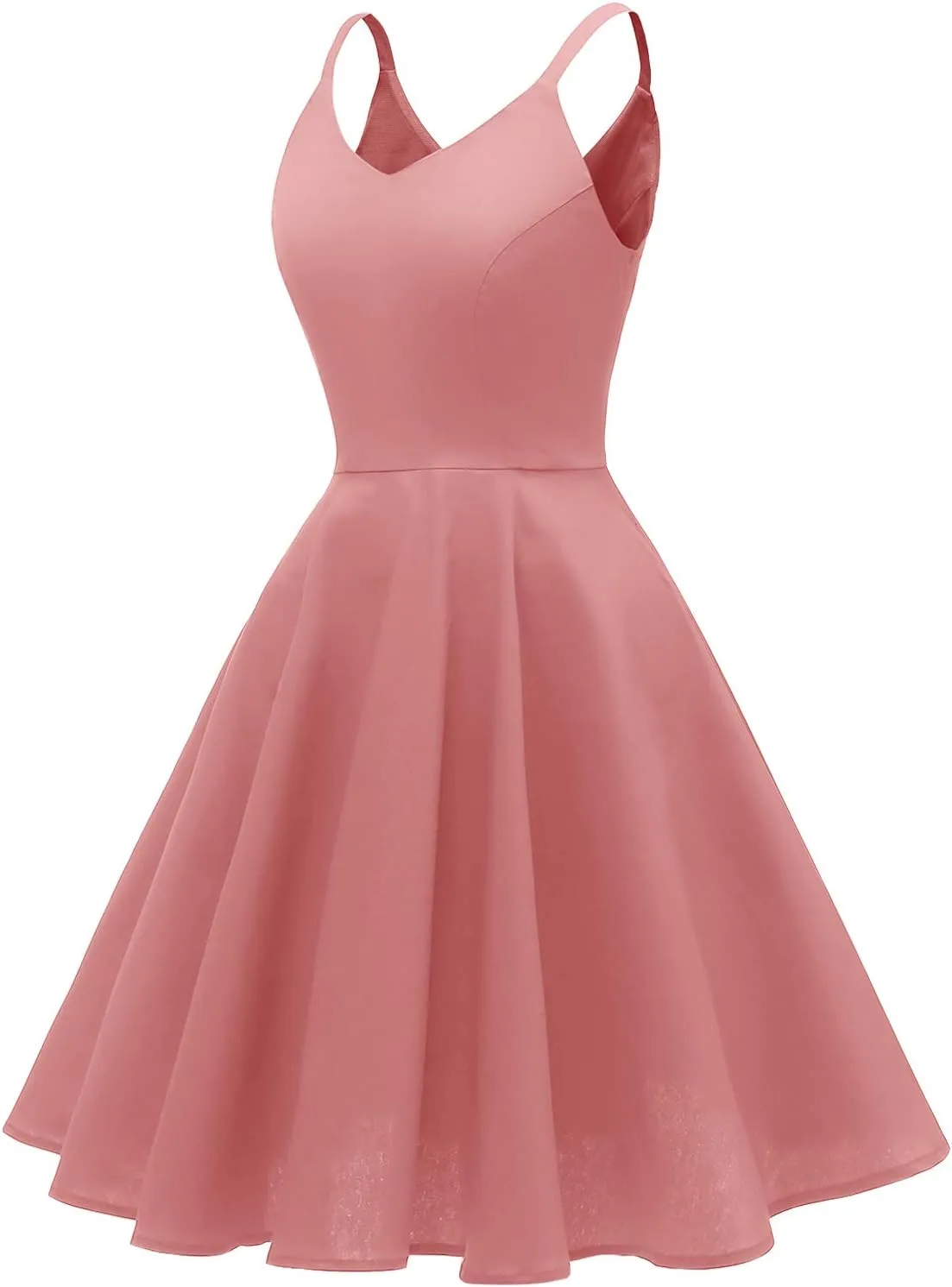 GOOBGS Women's 1950s Retro Vintage Spaghetti Strap Cocktail Swing Dresses with Pockets