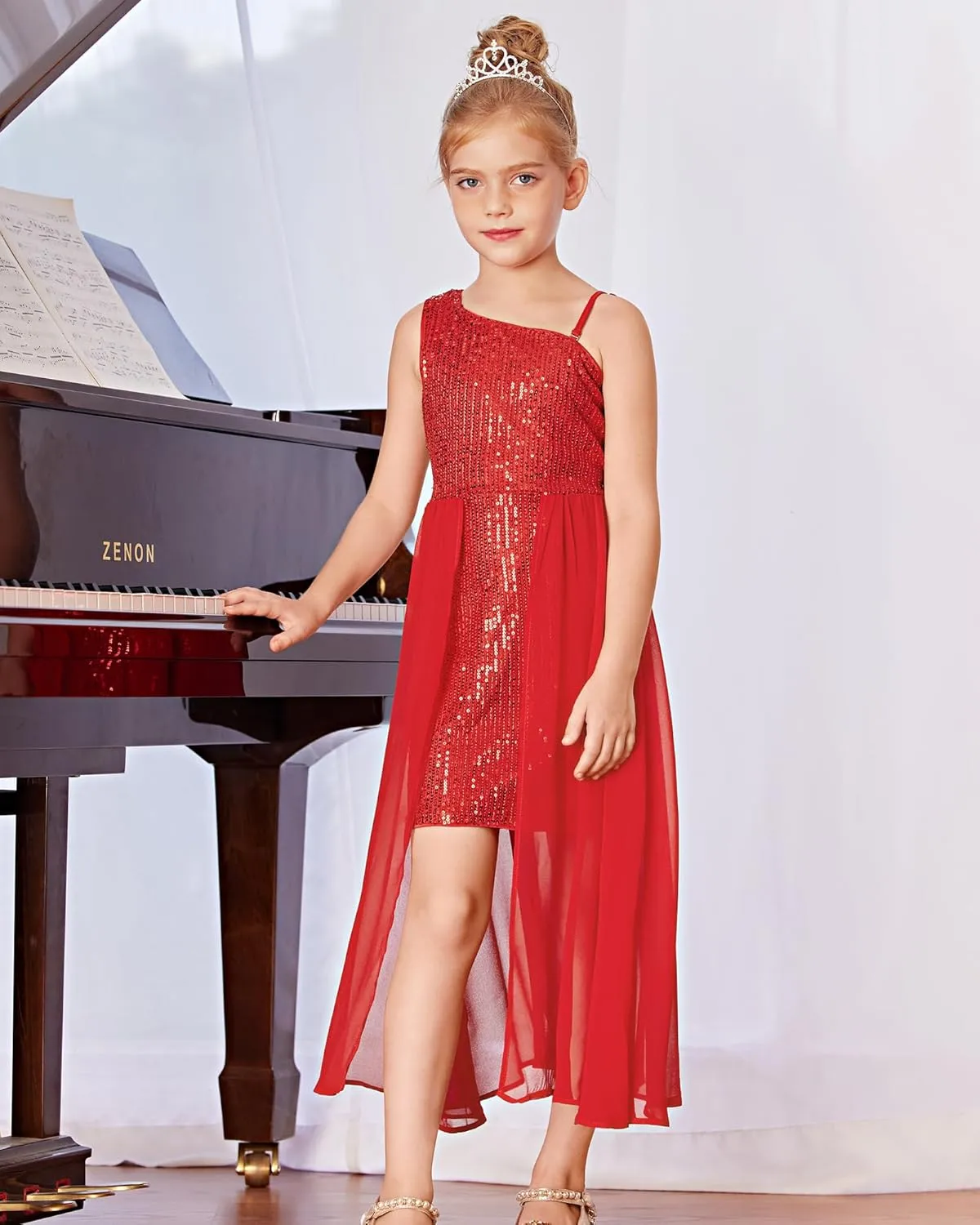 GRACE KARIN Girls Sequin Dress One Shoulder Birthday Party Prom Dresses 6-14Y