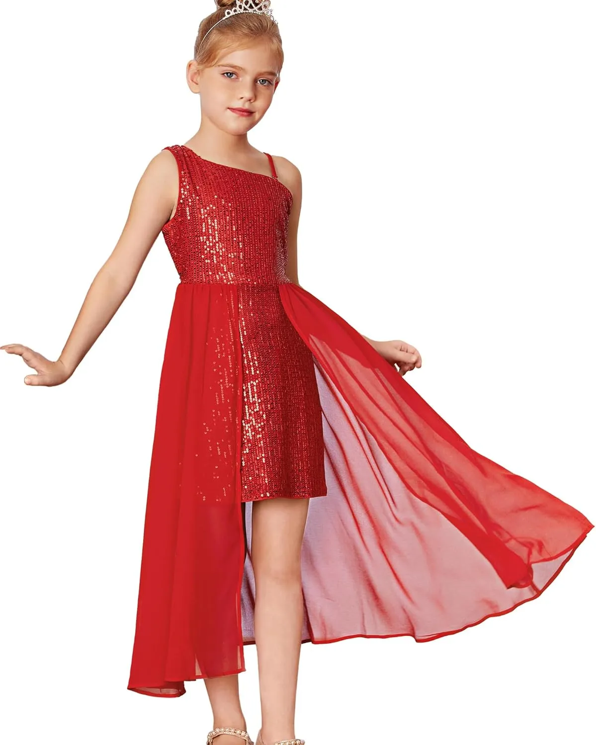 GRACE KARIN Girls Sequin Dress One Shoulder Birthday Party Prom Dresses 6-14Y