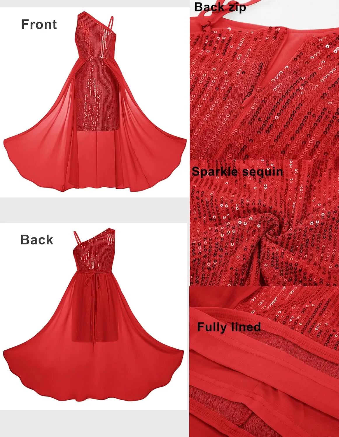 GRACE KARIN Girls Sequin Dress One Shoulder Birthday Party Prom Dresses 6-14Y