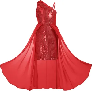 GRACE KARIN Girls Sequin Dress One Shoulder Birthday Party Prom Dresses 6-14Y