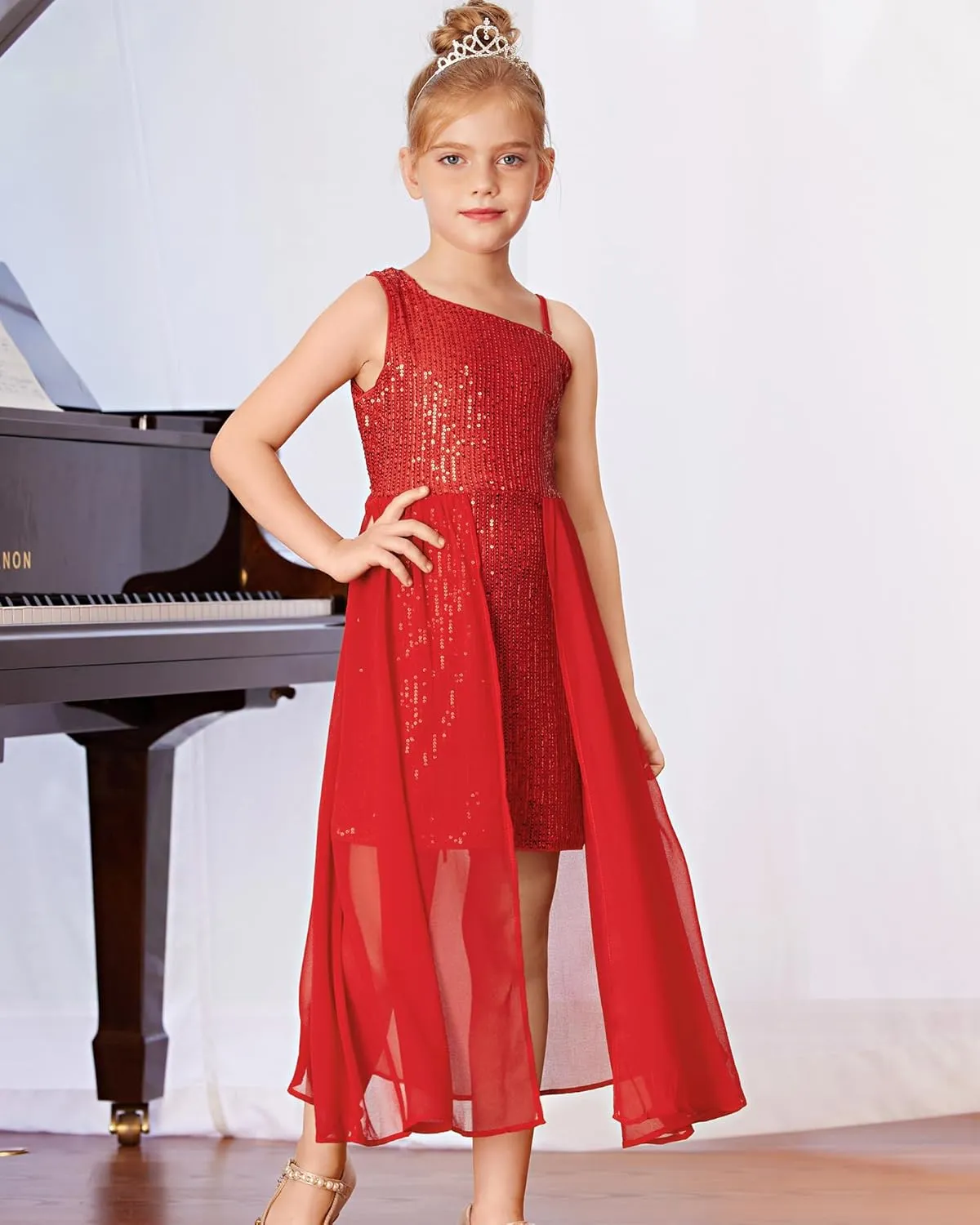 GRACE KARIN Girls Sequin Dress One Shoulder Birthday Party Prom Dresses 6-14Y