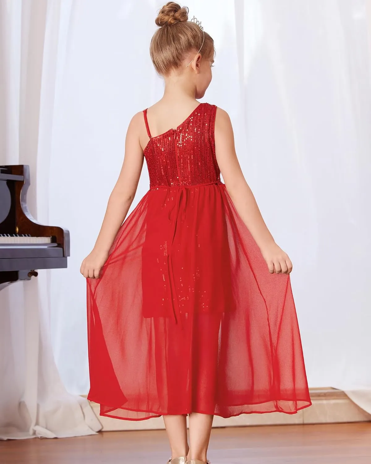 GRACE KARIN Girls Sequin Dress One Shoulder Birthday Party Prom Dresses 6-14Y