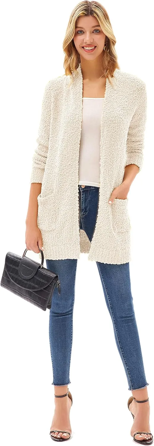 GRACE KARIN Long Cardigan for Women Fuzzy Cardigan Sweater Open Front Chunky Knit Sweater Coat with Pocket