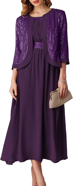 GRACE KARIN Women's Formal Dresses Mother of The Bride Dresses for Wedding Party Cocktail Dress Two Piece Dress Sequin Dress
