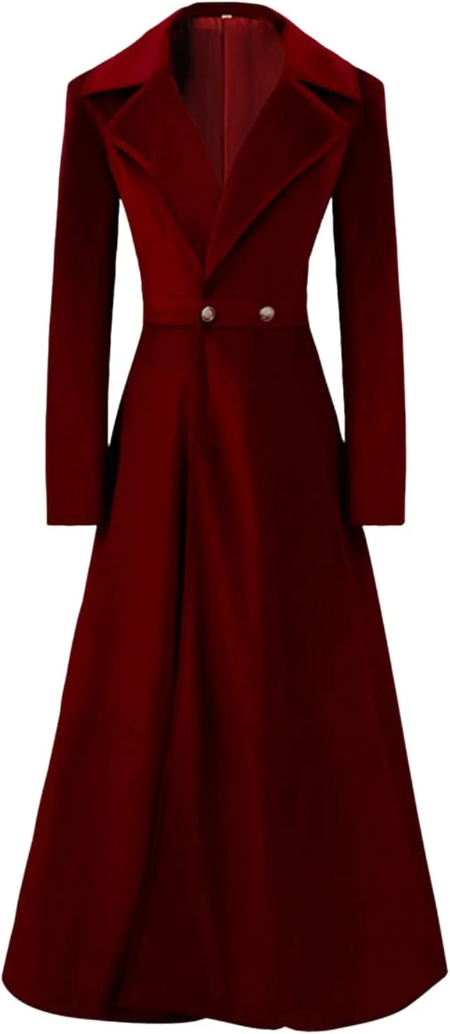 Green Renaissance Dress Women's Slim Notch Lapel Long Vintage Velvet Trench Coat Dress Double Breasted Lapel Midi Outwear Full Length Coat Halloween Pajamas Couples