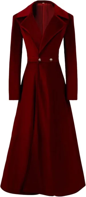 Green Renaissance Dress Women's Slim Notch Lapel Long Vintage Velvet Trench Coat Dress Double Breasted Lapel Midi Outwear Full Length Coat Halloween Pajamas Couples