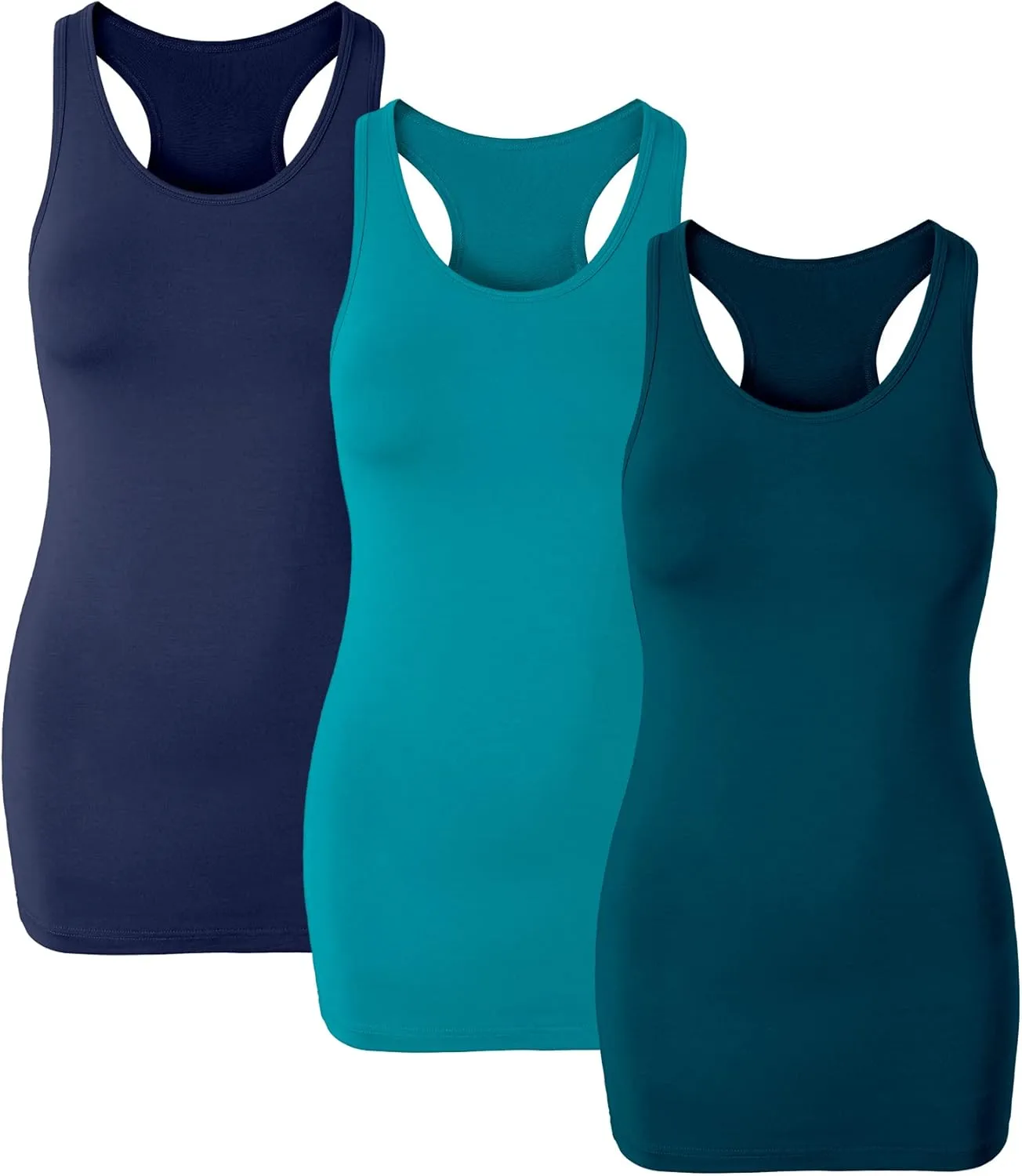 H HIAMIGOS Racerback Long Tank Tops for Women Stretchy Cotton Sleeveless Undershirts Gym Workout Sports Shirts 3 Packs
