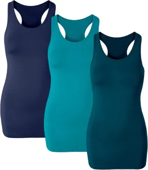 H HIAMIGOS Racerback Long Tank Tops for Women Stretchy Cotton Sleeveless Undershirts Gym Workout Sports Shirts 3 Packs