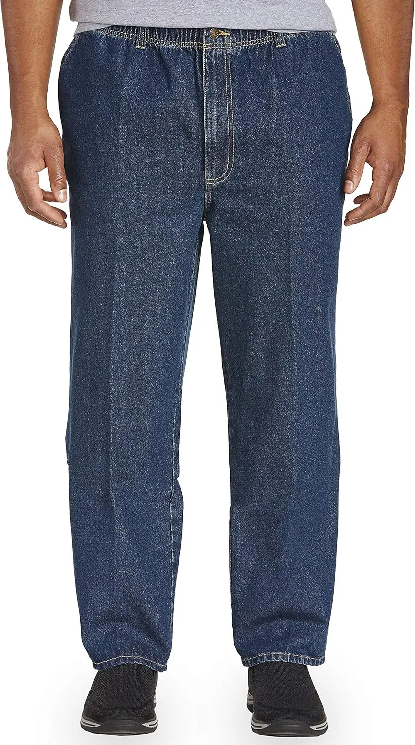 Harbor Bay by DXL Men's Big and Tall Full Elastic Waist Jeans | All-Day Comfort with Loose Fit, Elasticized Comfort Waistband