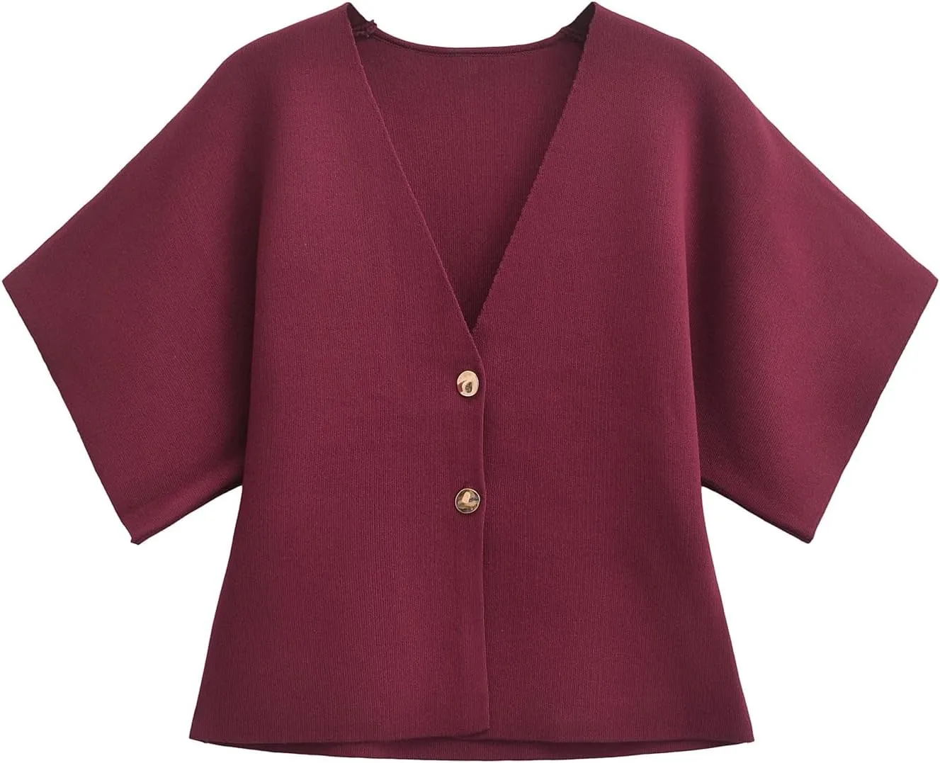 hathne Women's V Neck Short Sleeve Cardigan Sweater Button Down Ribbed Knit Tops