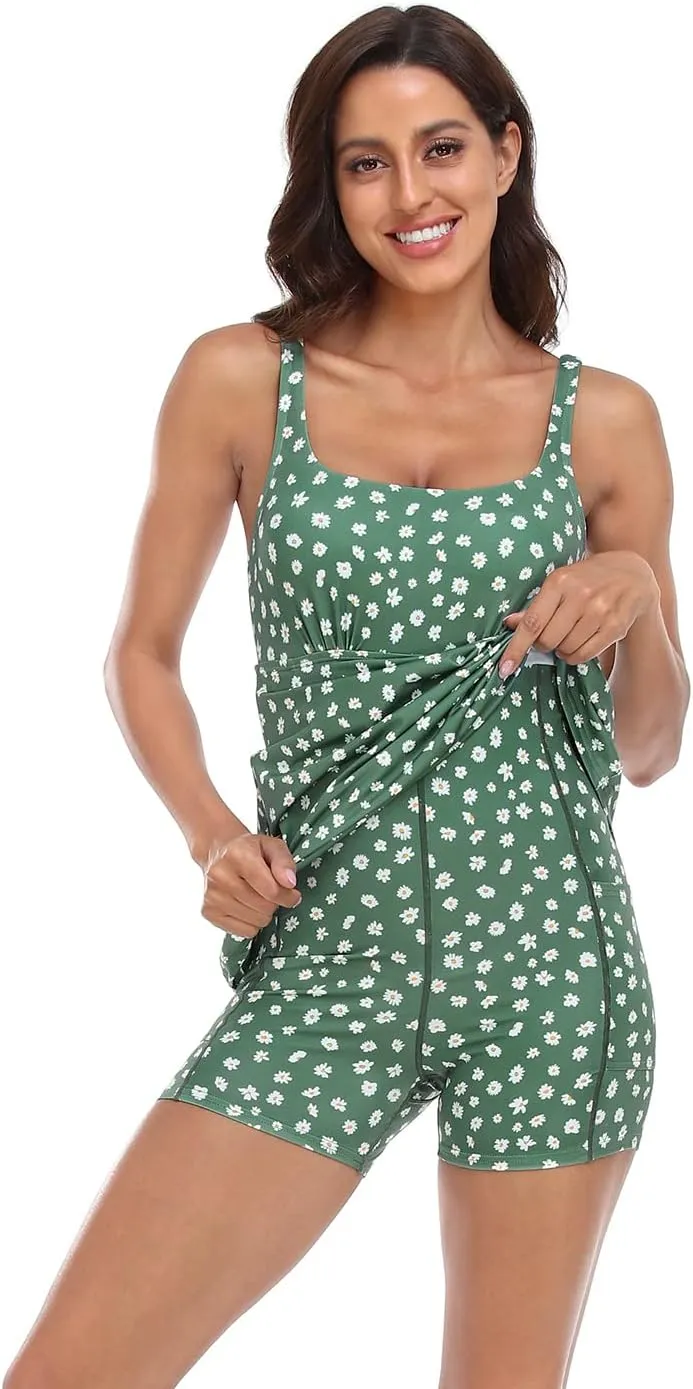 HDE Womens Exercise Workout Dress with Built-in Shorts Sleeveless Athletic Dresses for Golf Tennis