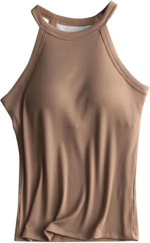 Heevina Tank Tops With Built In Bras For Women Halter Camisole Spaghetti Strap Cami Shelf Bra Vest Undershirts Shirt